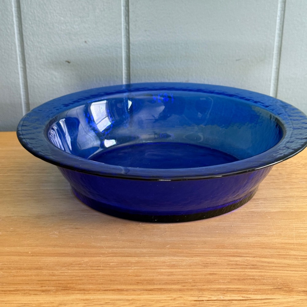 Rio Dei Vetrai Murano Italy Cobalt Blue Art Glass Low Bowl MCM Vintage 8.5"